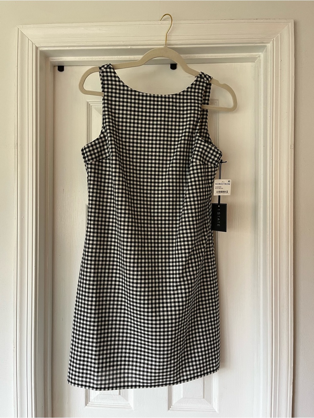 STATE Nordstrom Black and White Gingham Mini Dress w/ Scoop Back